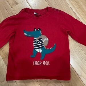 Joules Red appliqué “crook a dilemma” Crocodile Long Sleeve Tee